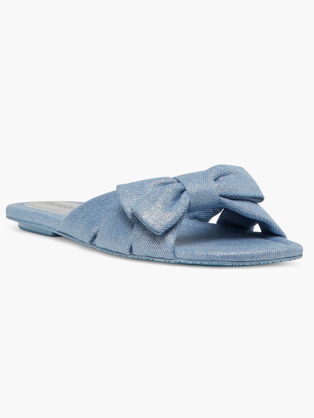 Stuart Weitzman Sofia Bow Slide Sandals Blue Silver Metallic Denim NEW NWT 6.5